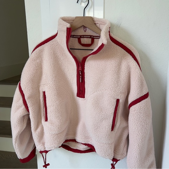 NWT Free People Mountain High Half Zip Fleece Pullover in Ballet Slipper Pink - Picture 6 of 10